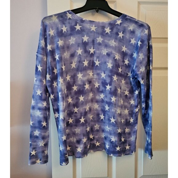 Rock & Republic Tie-Dye Star Print Long Sleeve Summer Weight Sweater Sz L - Picture 2 of 9